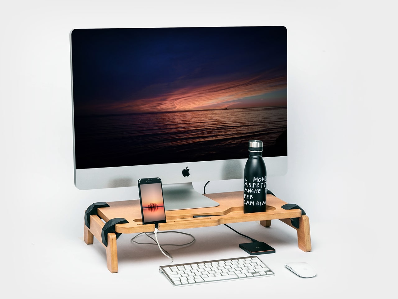 Supporto Monitor da Scrivania in Legno per PC Schermo e