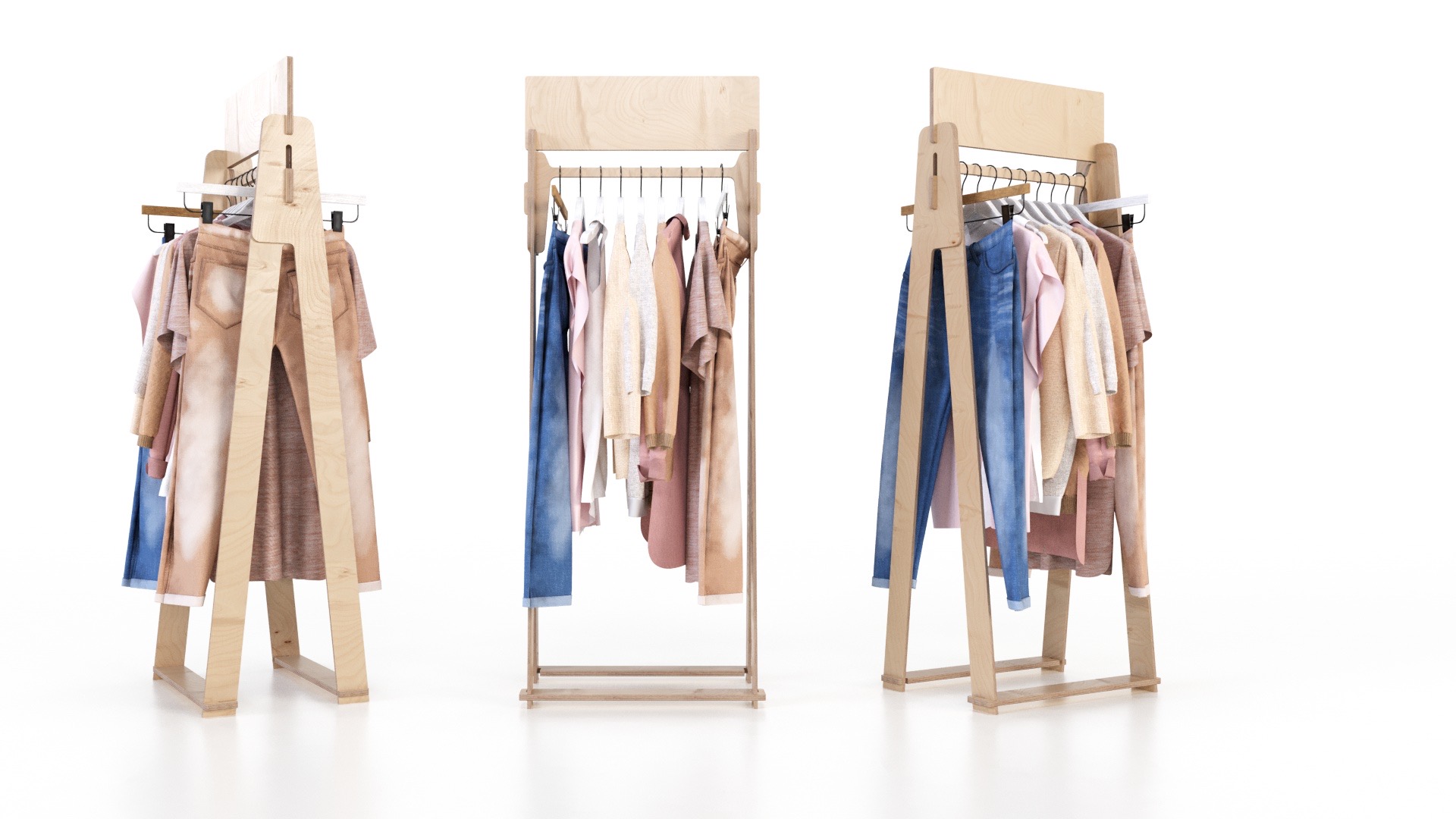 Wooden clothing displays: the elegance is green